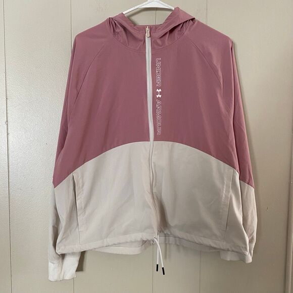 Under Armour Mauve Pink Beige Colorblock Windbreaker Jacket Women’s Medium Loose - Picture 1 of 7